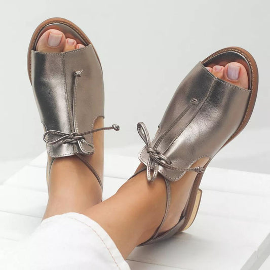 CLARINDA | Metallic Bow Burnished Sandal
