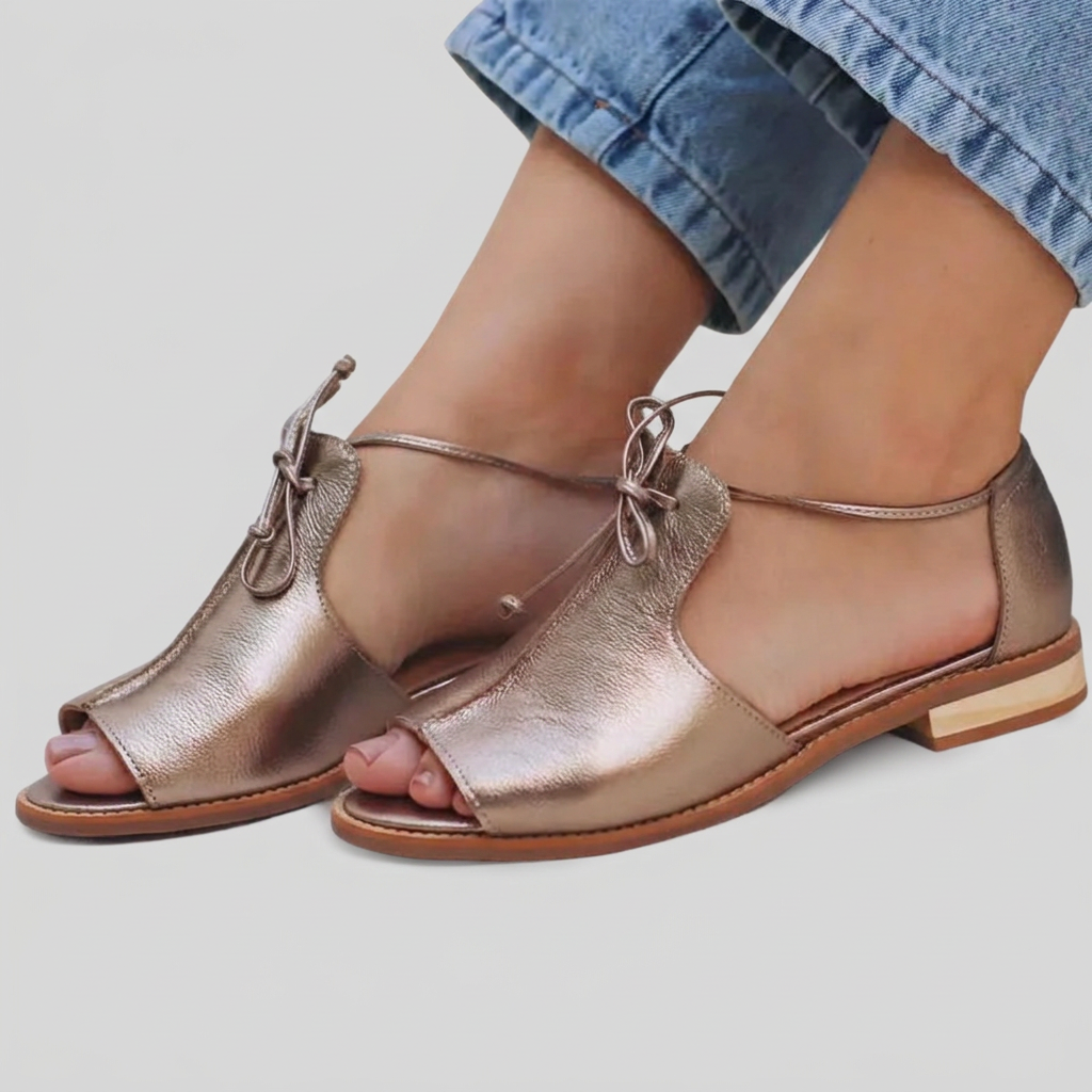 CLARINDA | Metallic Bow Burnished Sandal