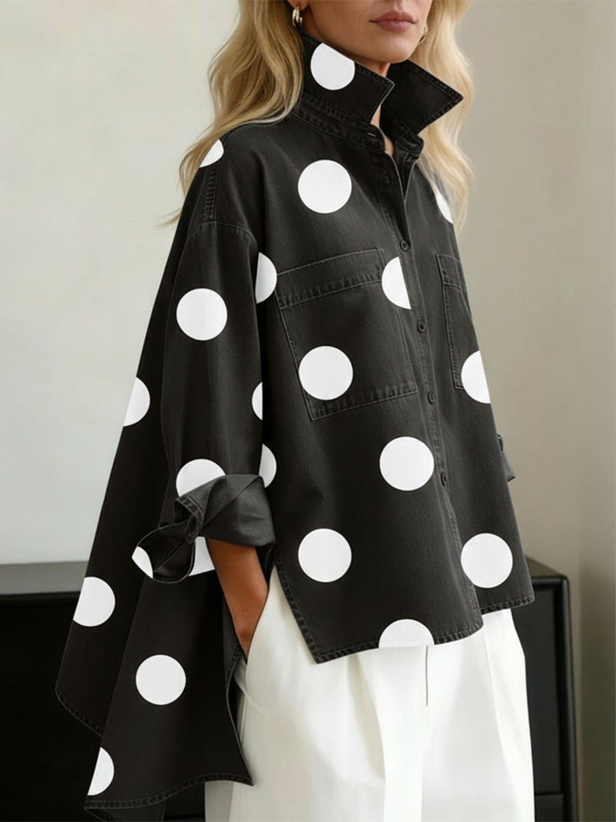 Elena™ | Polka Dot High-Low Overshirt