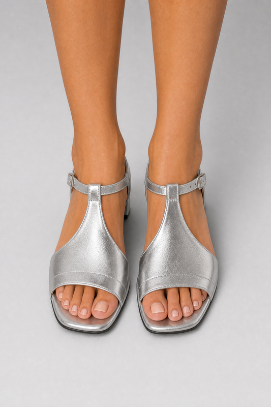 GINEVRA | Silver Crossed Heeled Sandal