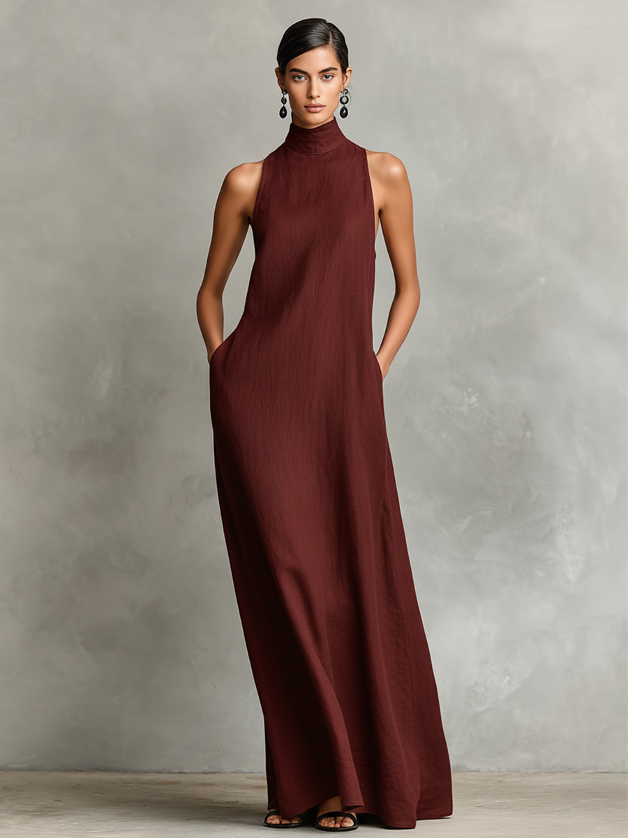 CELESTINA | Structured Neckline Pocket Maxi Dress