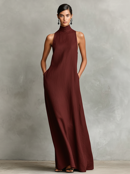CELESTINA | Structured Neckline Pocket Maxi Dress