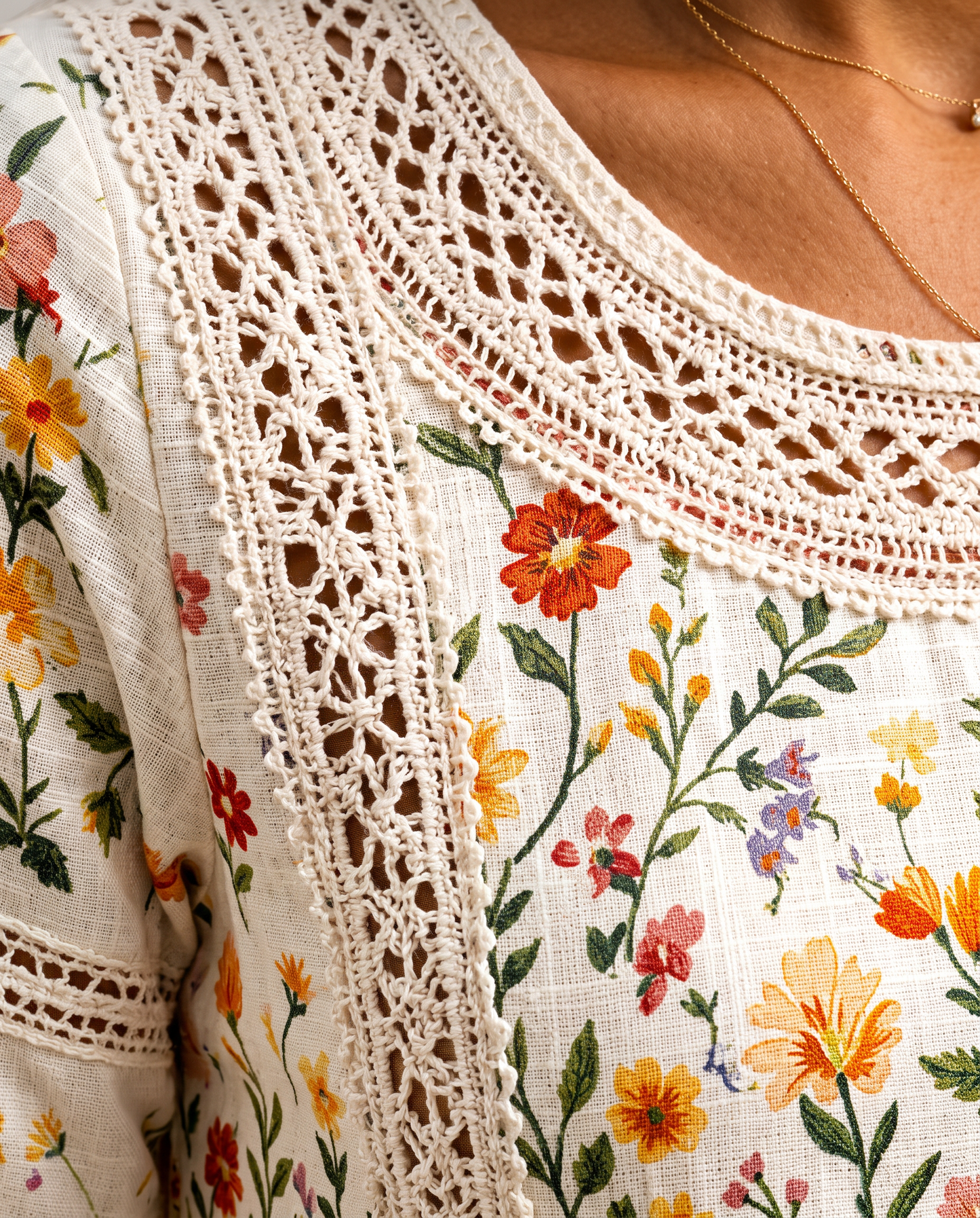 VIOLETTA | Crochet Meadow Sprigged Midi Dress
