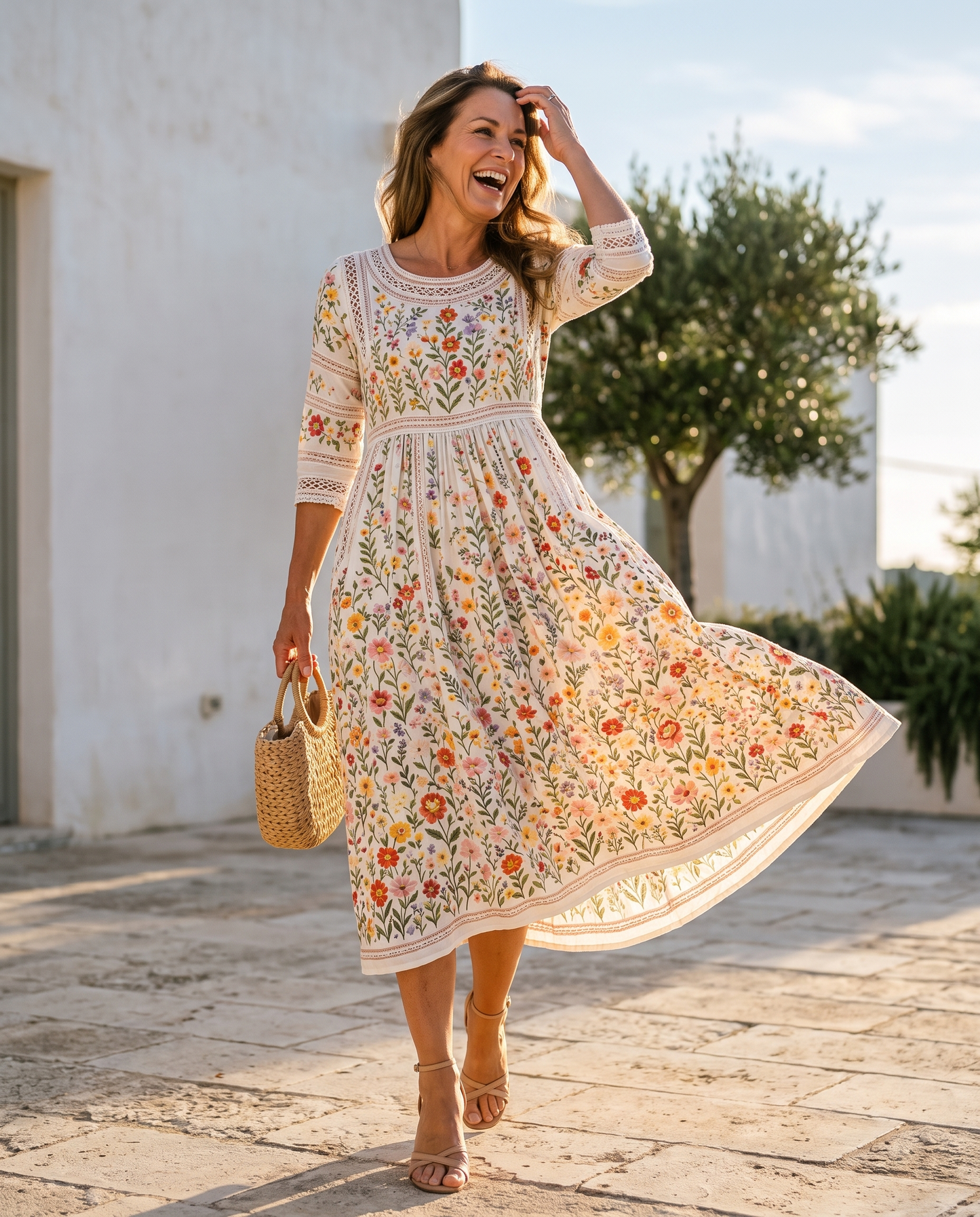 VIOLETTA | Crochet Meadow Sprigged Midi Dress