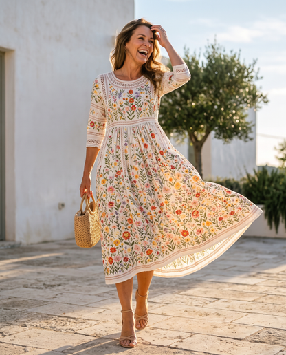 VIOLETTA | Crochet Meadow Sprigged Midi Dress