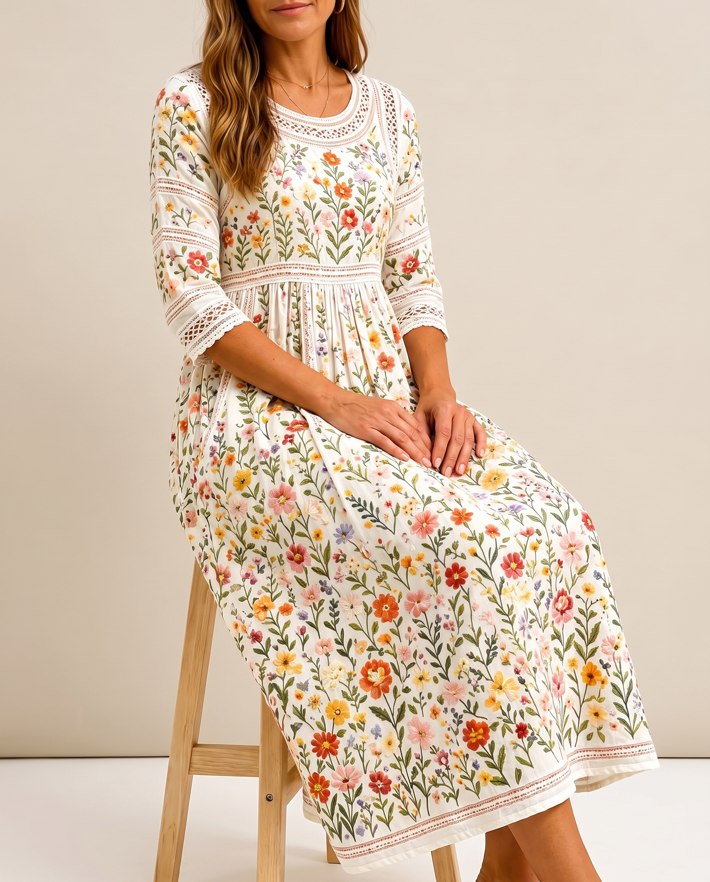 VIOLETTA | Crochet Meadow Sprigged Midi Dress