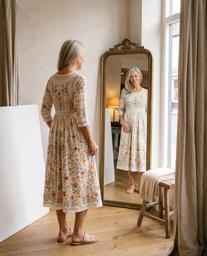 VIOLETTA | Crochet Meadow Sprigged Midi Dress