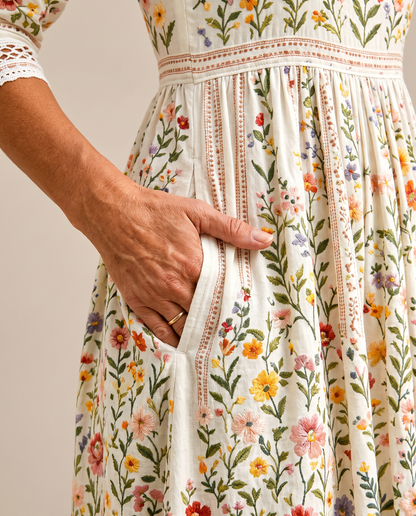 VIOLETTA | Crochet Meadow Sprigged Midi Dress